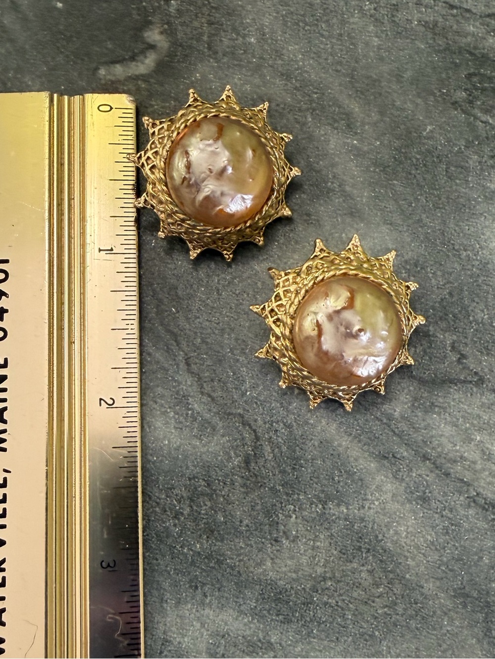 Vintage Hattie Carnegie Golden Champagne Sun Pearl Statement Clip On Earrings - Picture 7 of 11